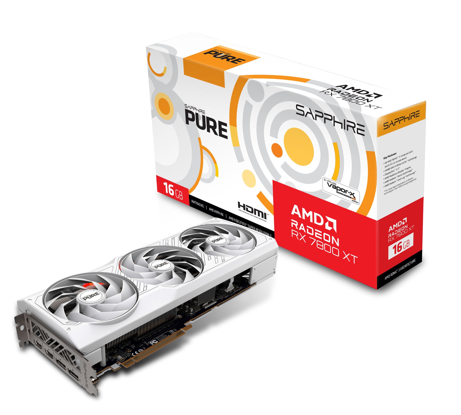 Sapphire PURE Radeon RX 7800 XT – PCIe Grafikkarte – 16 GB GDDR6, 2×HDMI, 2×DisplayPort, PCIe x16 4.0, 270 W