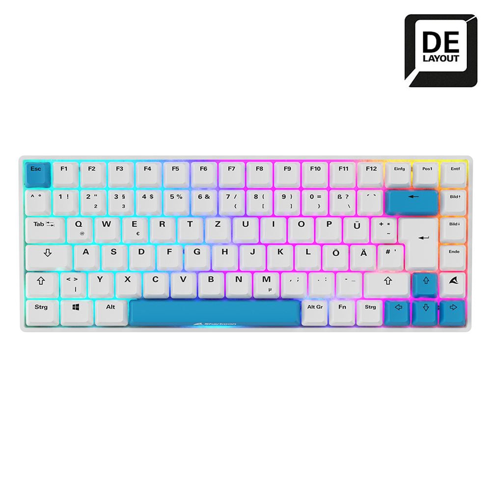 Sharkoon SKILLER SGK50 S3 PBT – Gaming-Tastatur 75% – Mechanisch, RGB – USB-C – QWERTZ (DE) – Weiss