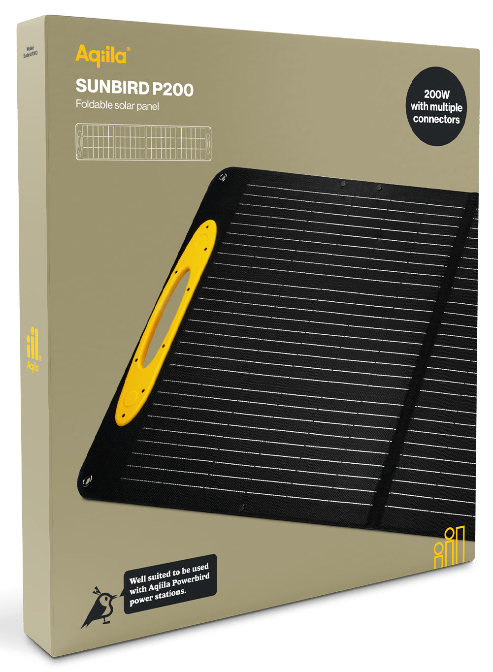 Aqiila Sunbird P200 Solarpanel – 200 W, faltbar, verstellbarer Ständer, IP65, schwarz