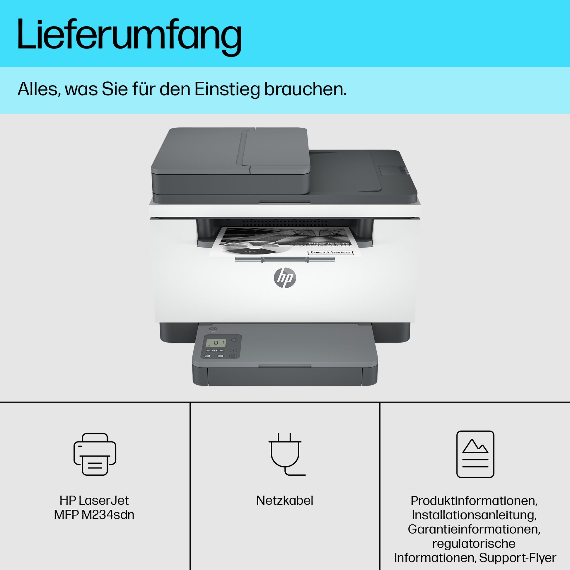 HP LaserJet MFP M234sdn – SW-Laser-Multifunktionsdrucker, A4, 3-in-1, Duplex, ADF, WLAN/LAN, AirPrint, Mopria