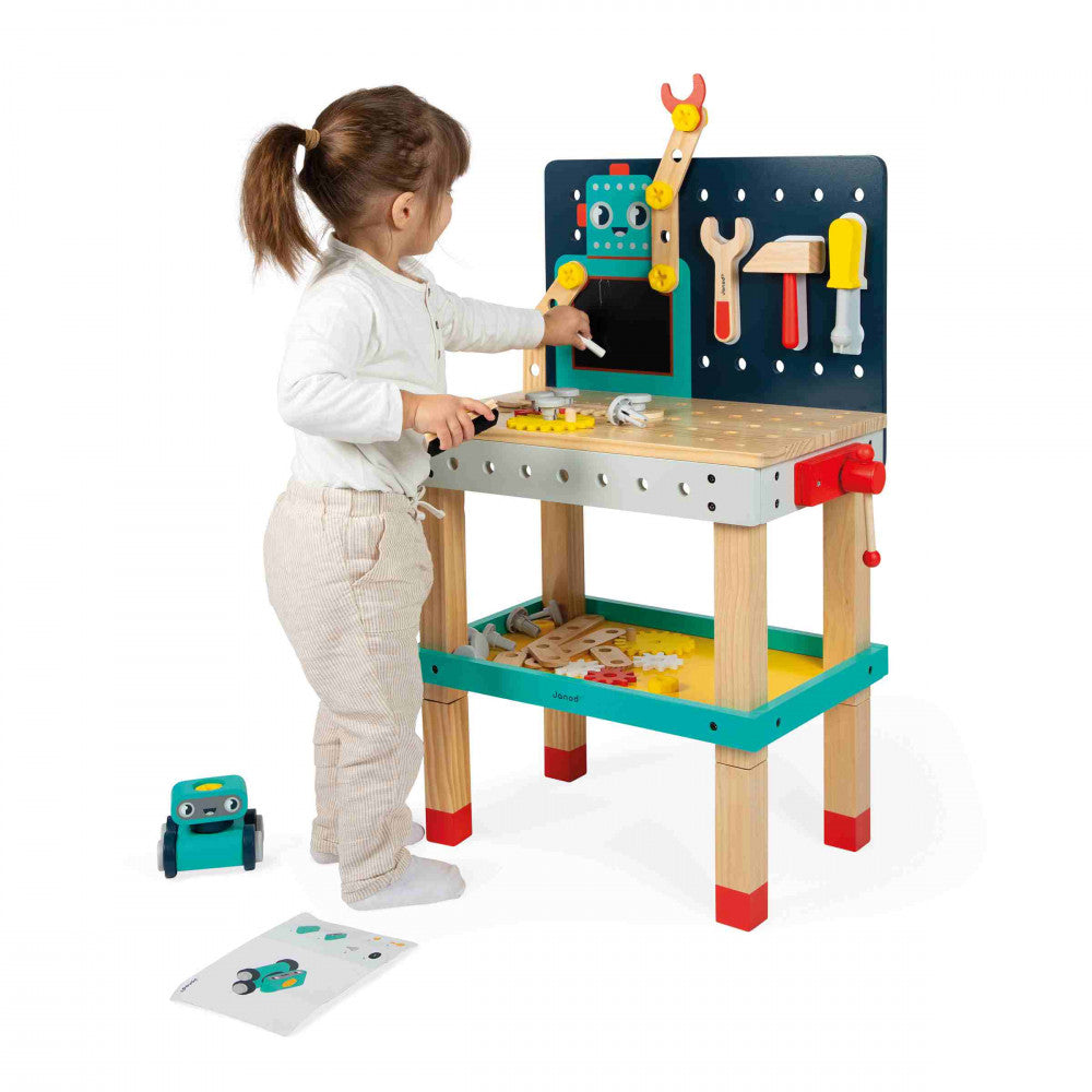 JANOD Brico'Kids Werkbank Roboter – 50-teilig – ab 3 Jahren – 48,0 × 79,0 × 31,5 cm – mehrfarbig – FSC