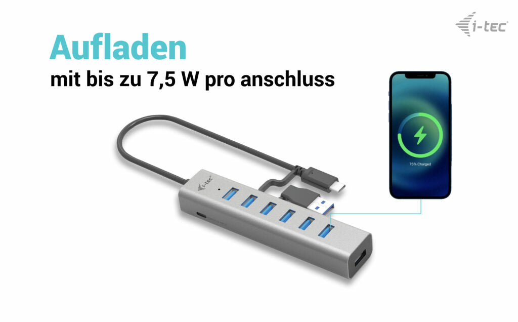 i-tec USB-Hub – USB-C, 7× USB-A, für Windows/Mac/Linux