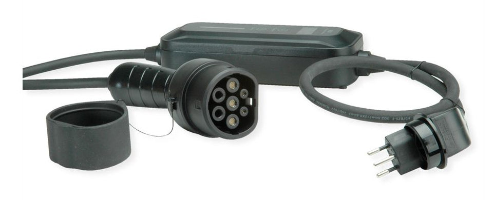 ROLINE Elektroauto-Ladekabel Stromkabel – T12 (Typ J)–Typ 2, 5 m, 250 V/10 A, IP54, Schwarz