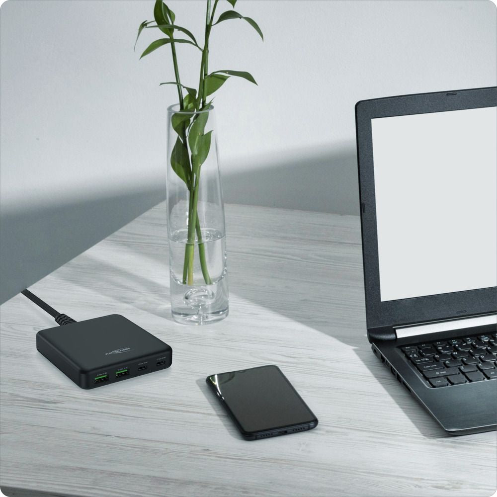 Ansmann DC465PD Netzteil – 65 W, 4× USB, PD, QC 3.0 – für Laptop, Smartphone