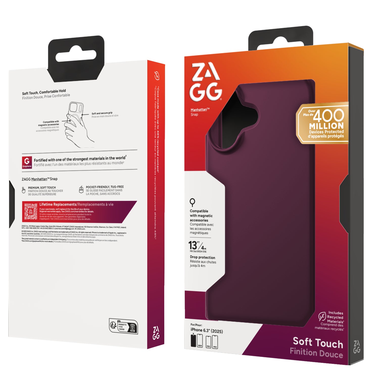 ZAGG Manhattan Snap Backcover – für Apple iPhone 17, MagSafe, Graphen+Silikon, Kirsche, bis 4 m Sturzsicher