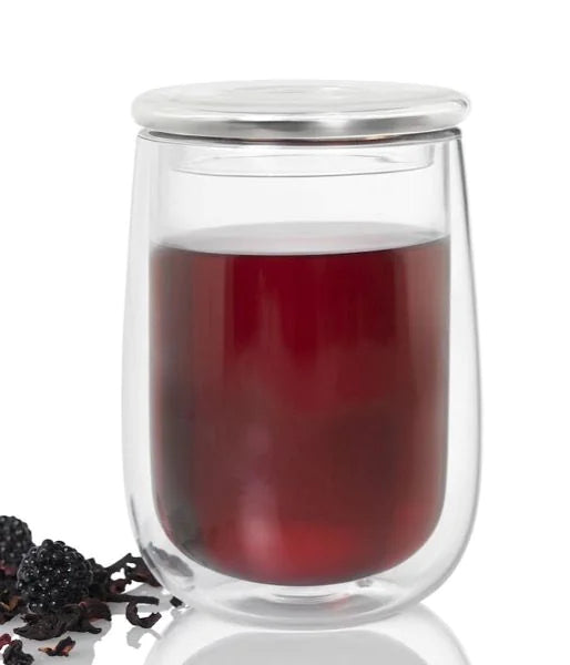 AdHoc Tee-Set Fusion Glass – 400 ml, Ø 7 cm, H 13,5 cm, Glas/Edelstahl, doppelwandig, mit Teefilter