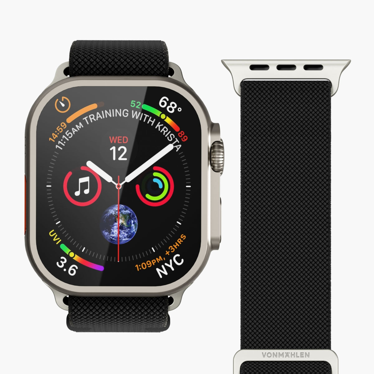 Vonmählen Classic Nylon Loop – Schwarz, für Apple Watch 40/41/42 mm
