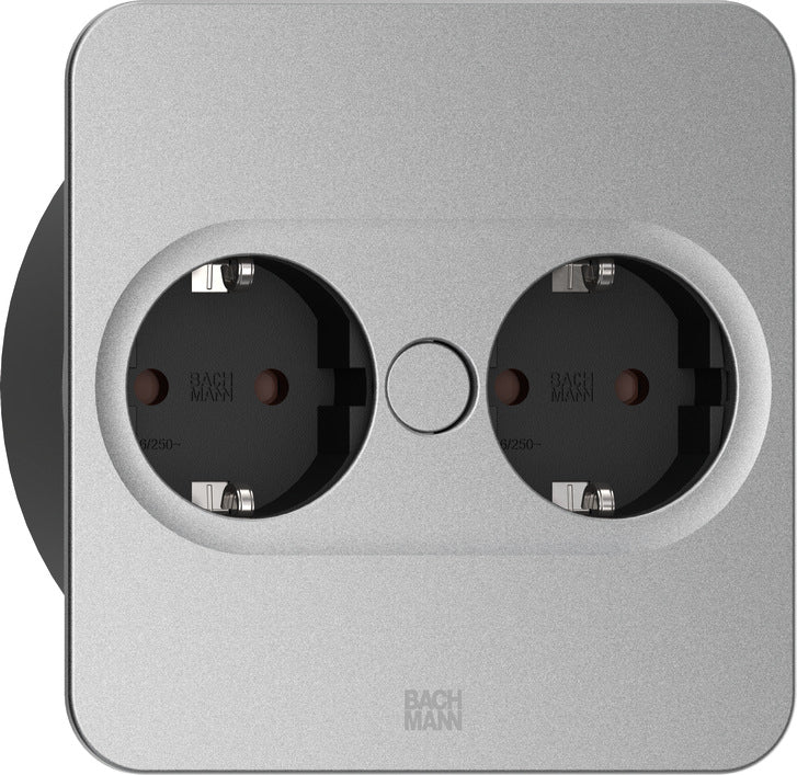 Bachmann Einbausteckdosenleiste, 2×Schuko (Typ F), IP20, Einbau, 115×115×42,5 mm – Edelstahl