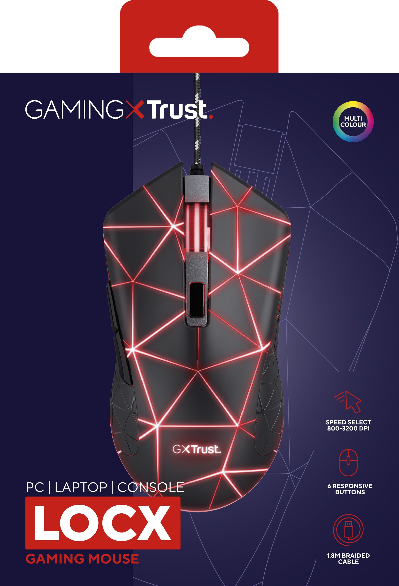 Trust GXT 133 Locx – Gaming-Maus – Kabelgebunden (USB-A), 4000 DPI, RGB-Beleuchtung, Rechts, Schwarz