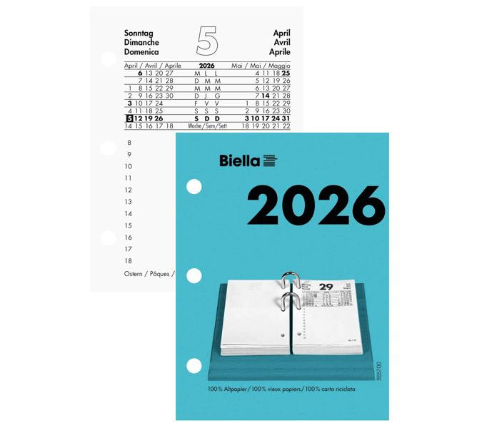 Biella Kalender-Einlage – 1 Tag/Seite, Spezial (70/38 mm), 8 × 10,8 cm, 2026