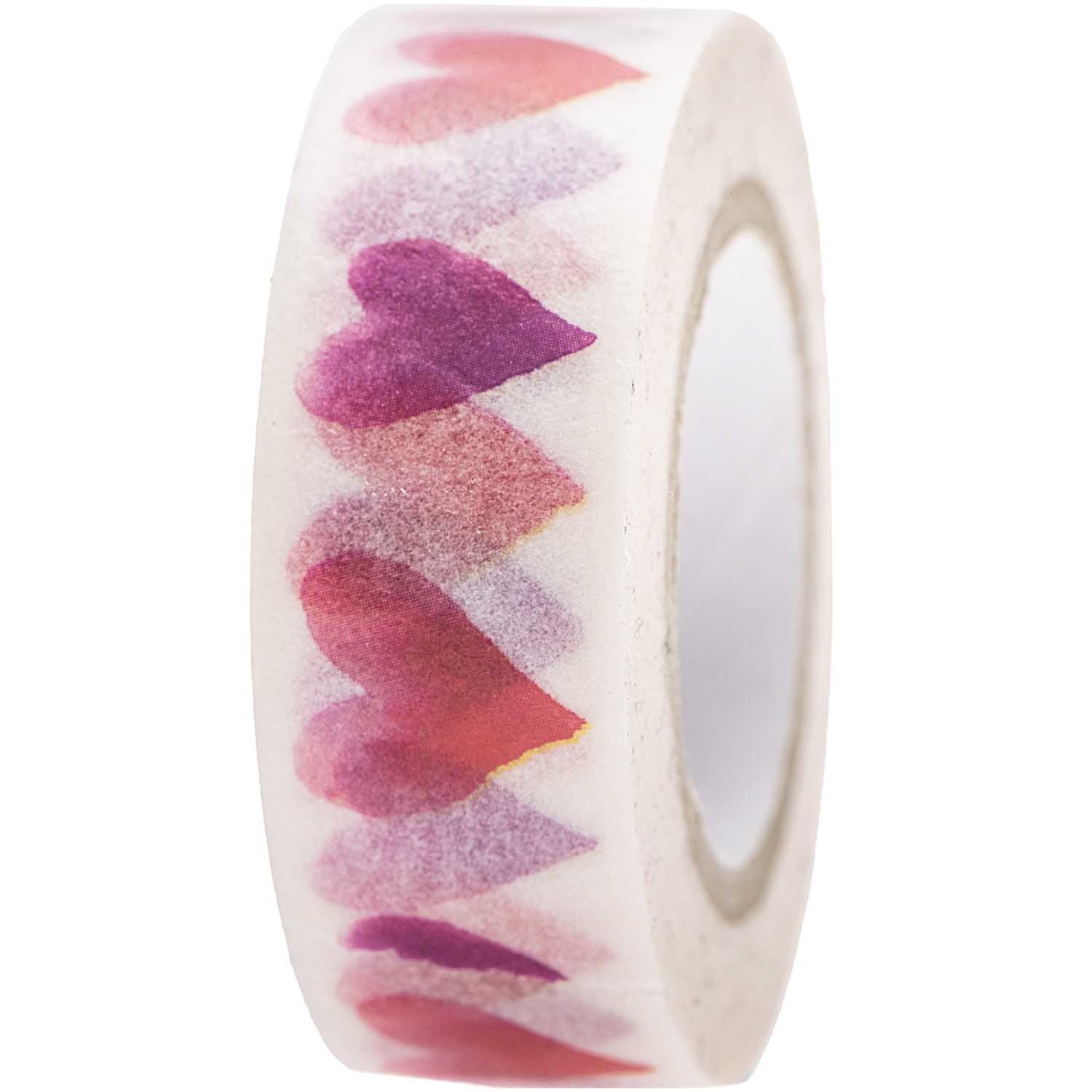 Rico Design Liebe Washi Tape – 15 mm × 10 m, pink/violett/weiss, gemustert, Papier, wiederablösbar, 1 Rolle