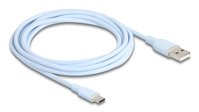 DeLOCK USB-A auf USB-C Kabel – USB 2.0 (480 Mbit/s) – 2,5 m – Silikon, Goldstecker – Blau