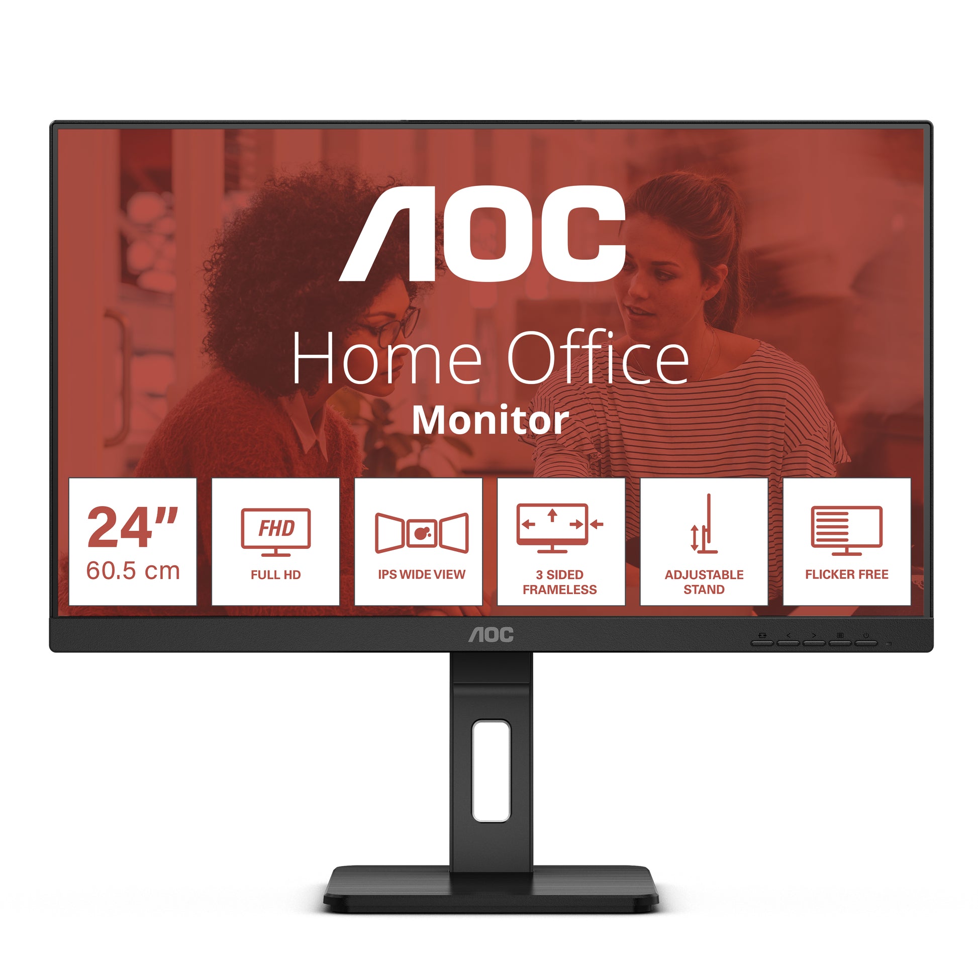 AOC 24E3QAF – Monitor, 24", IPS, 75 Hz, Integrierte Lautsprecher, Schwarz