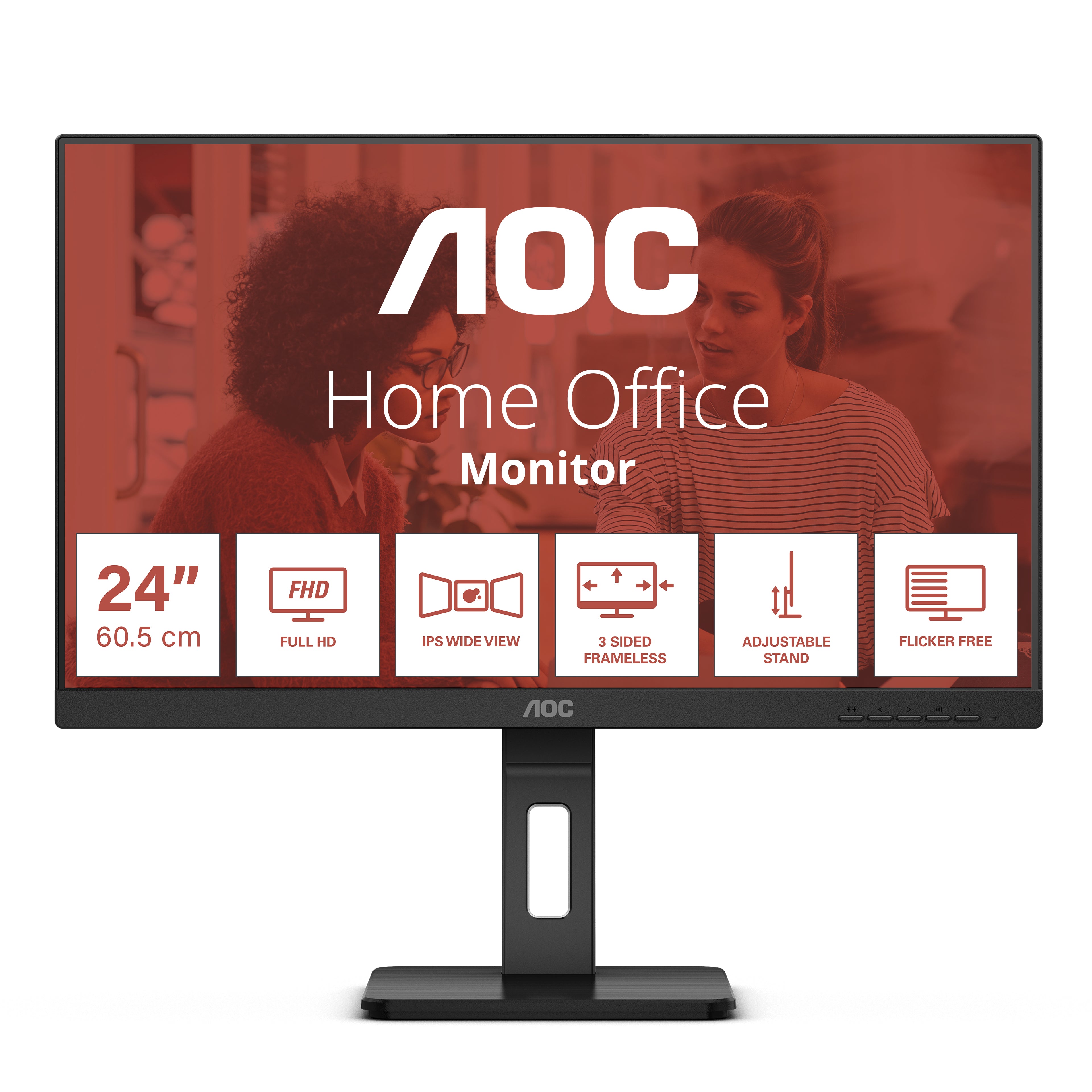 AOC 24E3QAF – Monitor, 24", IPS, 75 Hz, Integrierte Lautsprecher, Schwarz