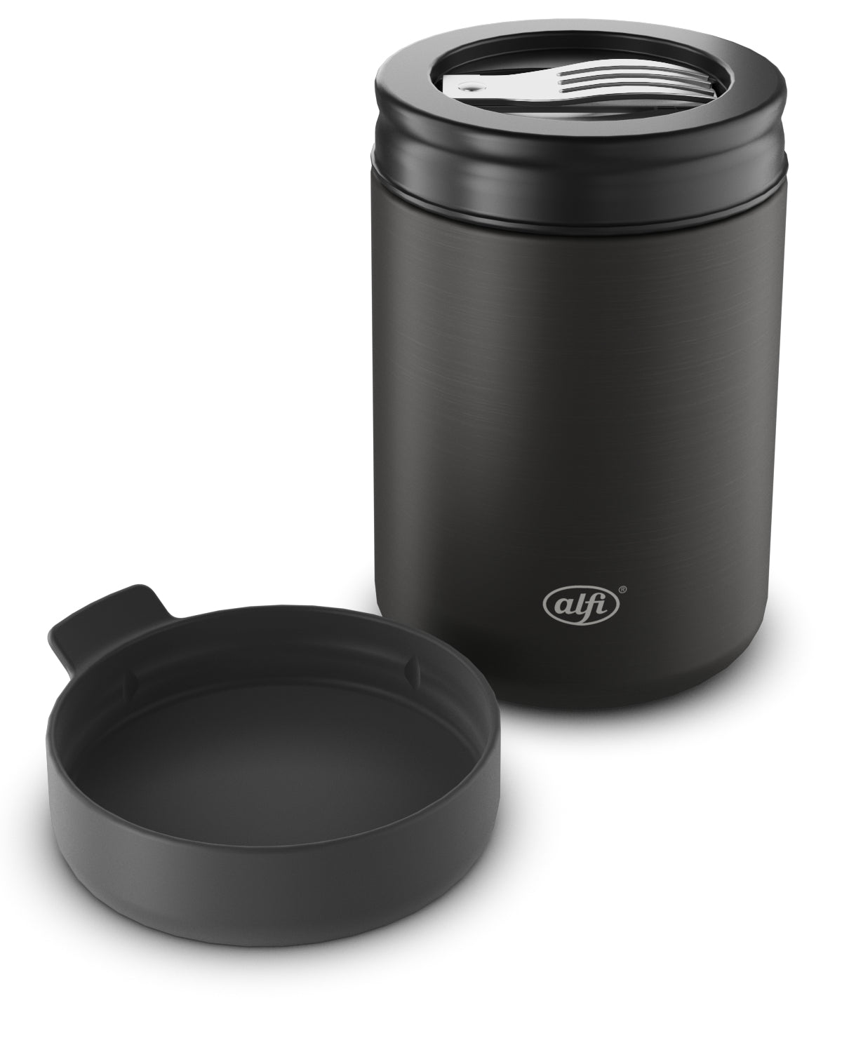 Alfi Thermobox – 350 ml, 8,8 × 8,8 × 13,3 cm, Edelstahl, Schwarz matt, mit Schwenkverschluss, auslaufsicher