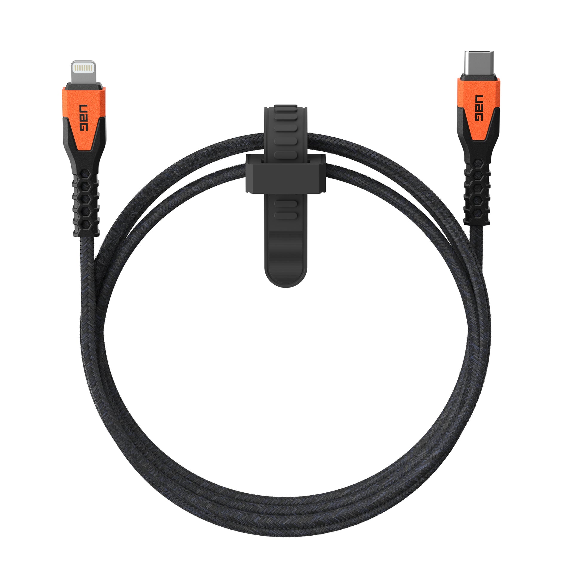 Urban Armor Gear UAG 016 USB-C auf Lightning Kabel, 1,5 m, Schwarz, Orange, geflochten (Nylon), MFi zertifiziert