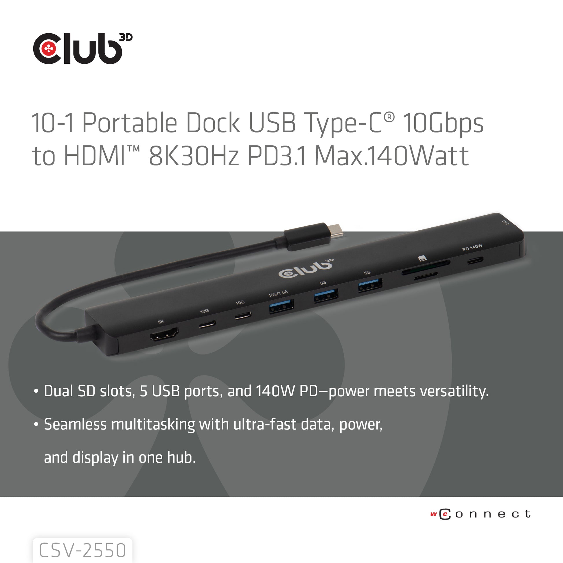 CLUB3D Club 3D CSV-2550 Dockingstation – USB-C, USB-A, SD/microSD