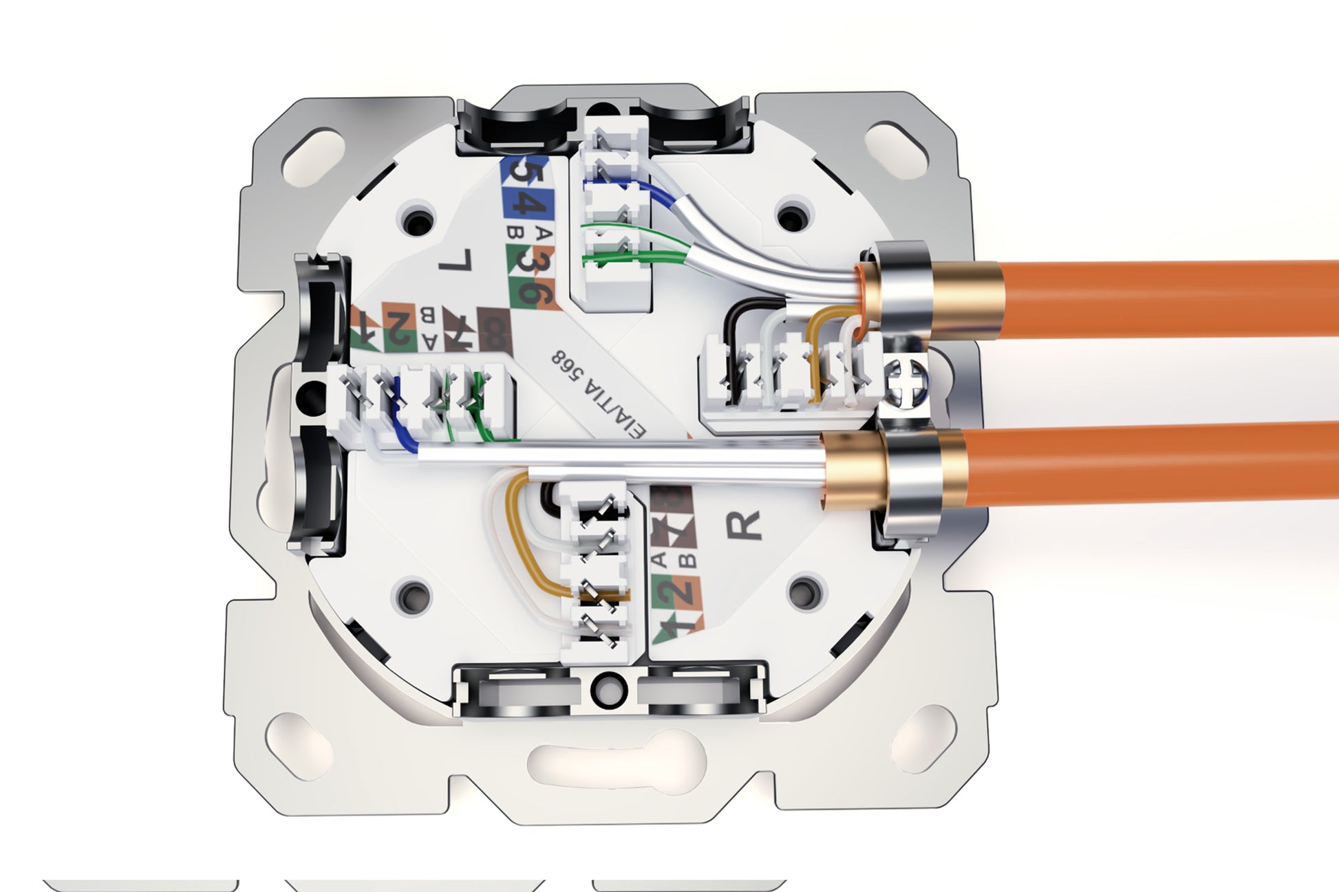 Digitus Netzwerkdose CAT 6A – 2× RJ‑45, Klasse EA, geschirmt, Unterputz, Weiss