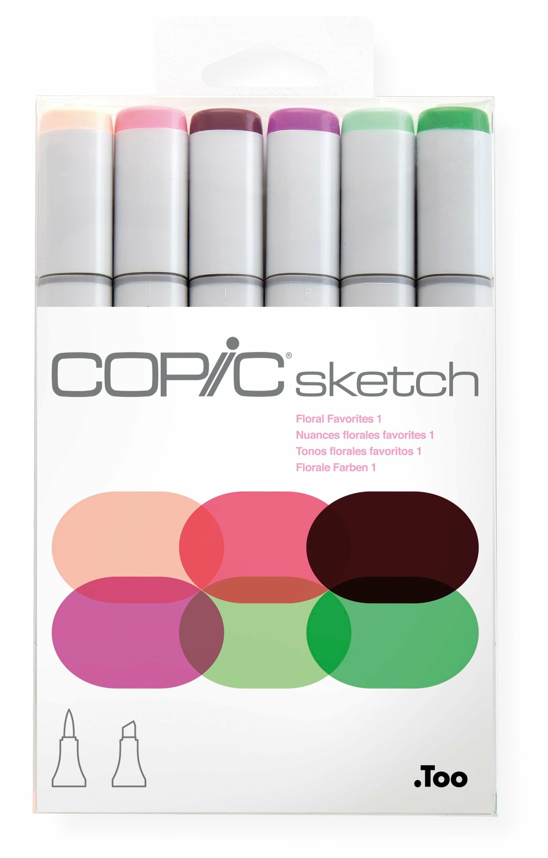 Copic Sketch Marker – Doppelte Spitze Meisselspitze/Pinselspitze, Mehrfarbig, 6er Set