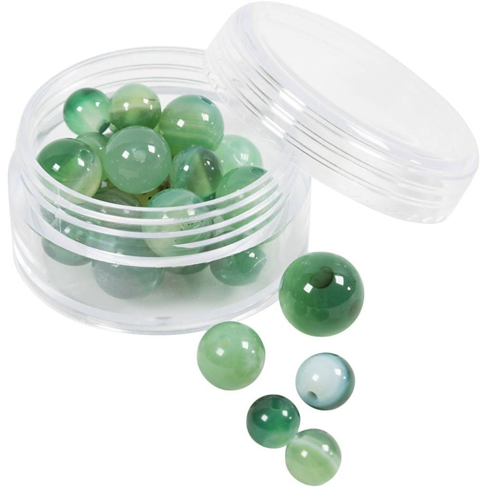 Creativ Company Achatperlen, rund – grün – Ø 8 mm, Loch 0,9 mm – 25 Stk.