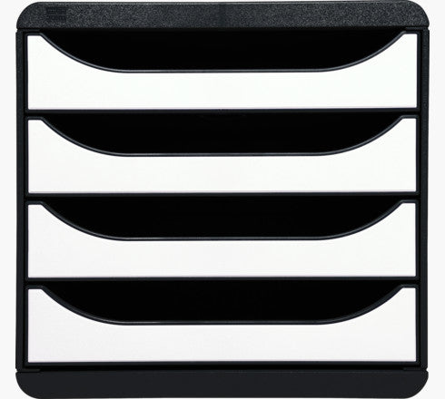 Exacompta Big-Box Schubladenelement – 4 Schubladen, für A4+, schwarz/weiss, B 347 × H 267 × T 278 mm