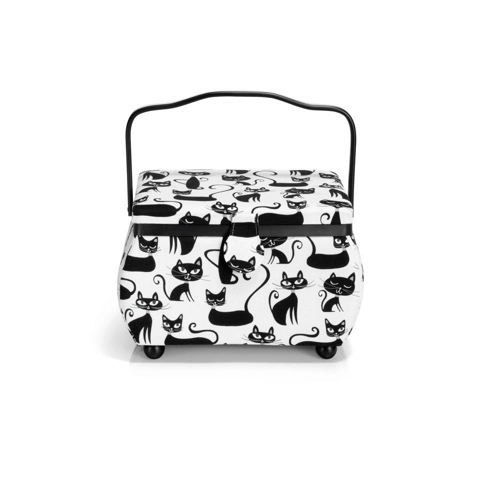 Prym Cats Aufbewahrungsbox (mit Deckel) – Baumwolle/Metall/Kunststoff – Schwarz/Weiss – 190 × 190 × 205 mm