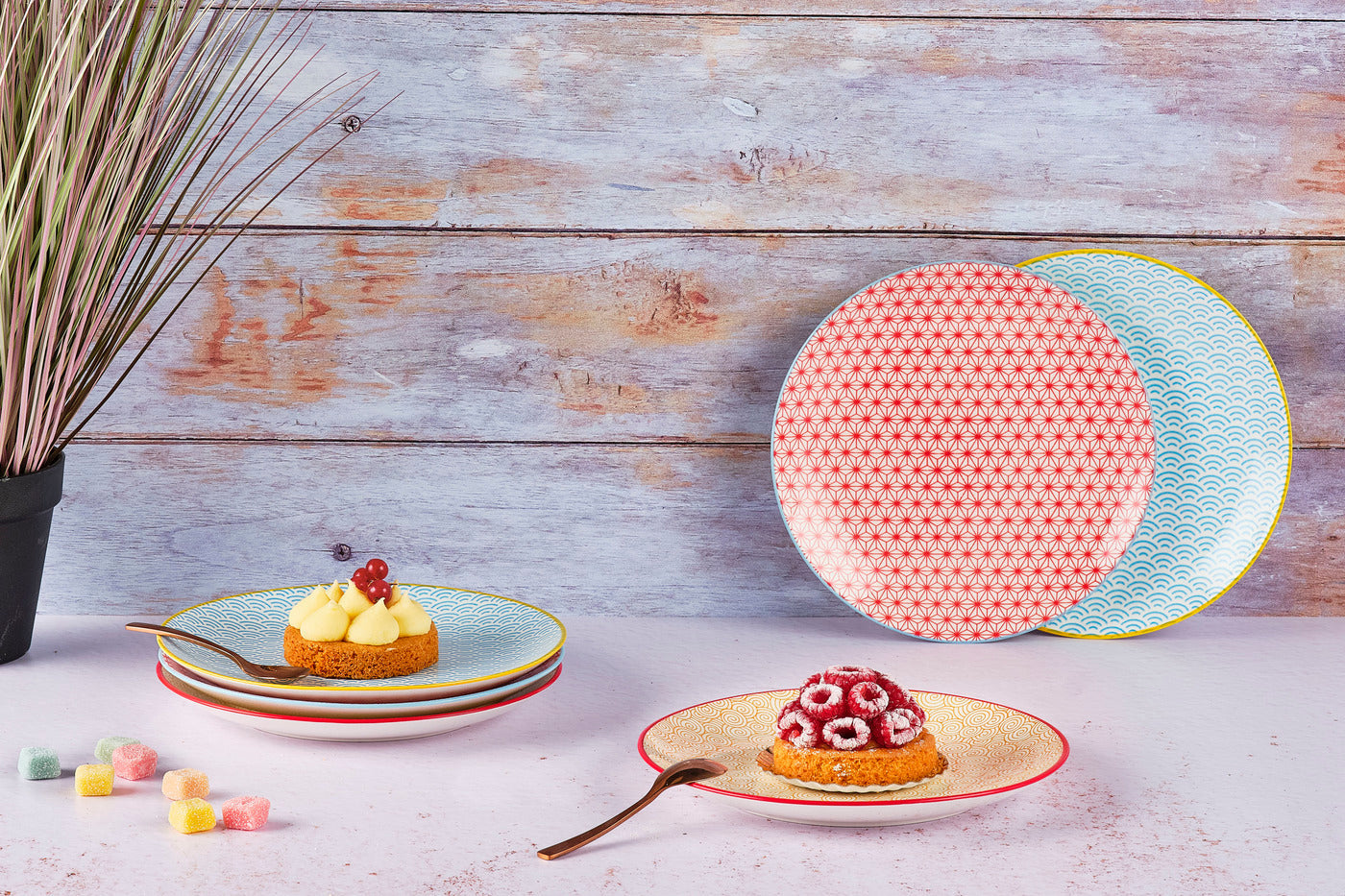 Björn Frühstücksteller – Porzellan, blau, rot, Ø 21,0 cm, 6 Stück