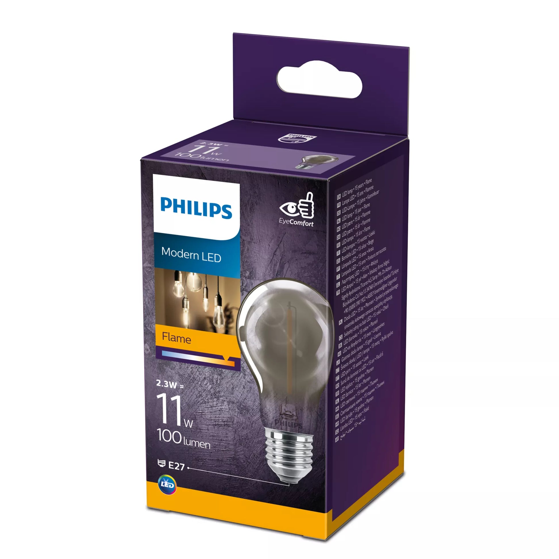 Philips by Signify Philips Leuchtmittel E27 A-Form – Warmweiss 1800 K, 136 lm, 2,3 W – IP20 – 1 Stk. – Rauchglas – LEDclassic