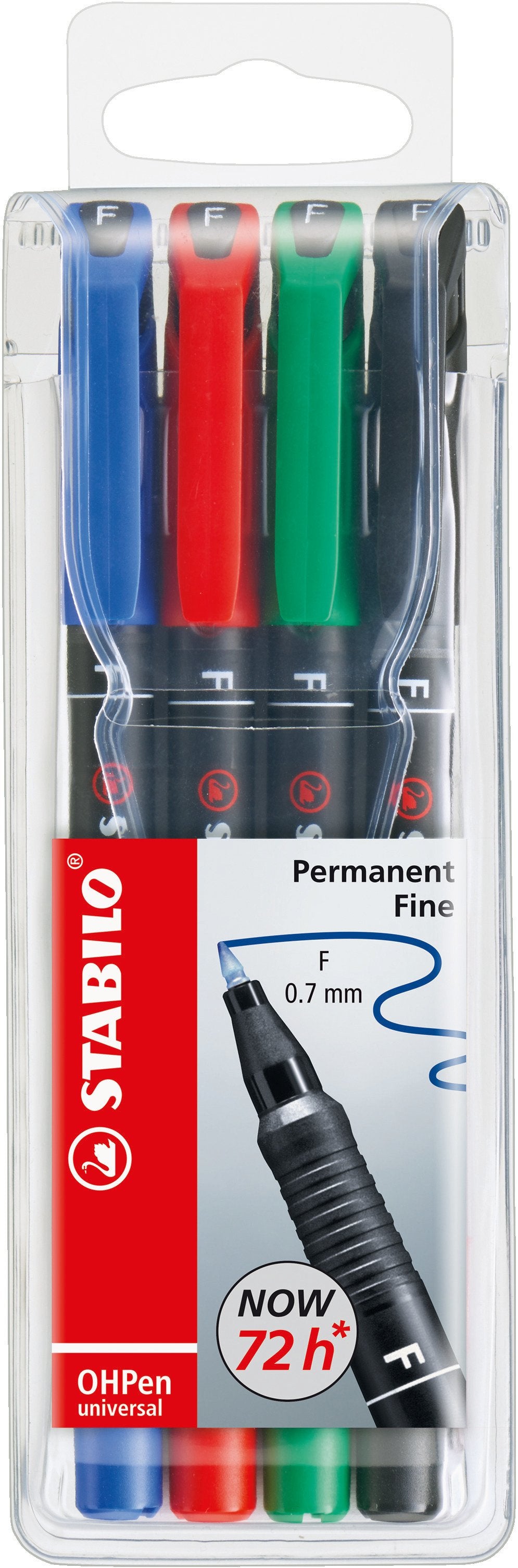 Stabilo OHP-Marker für Folien und glatte Oberflächen – Rot, Blau, Grün, Schwarz, 4er-Set