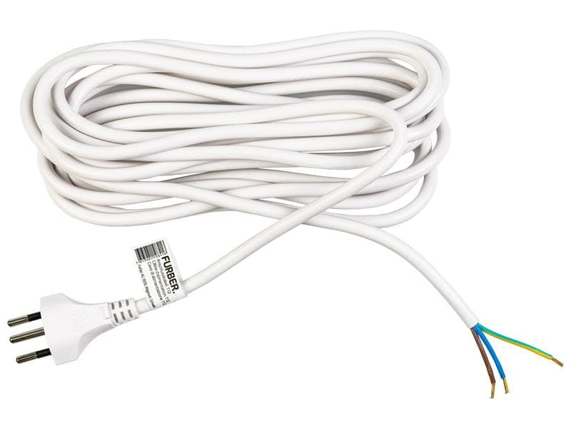 FURBER.power Verlängerungskabel T12–offen, 5 m, 3×1 mm², H05VV‑F, mit Kinderschutz, angespritzt – weiss
