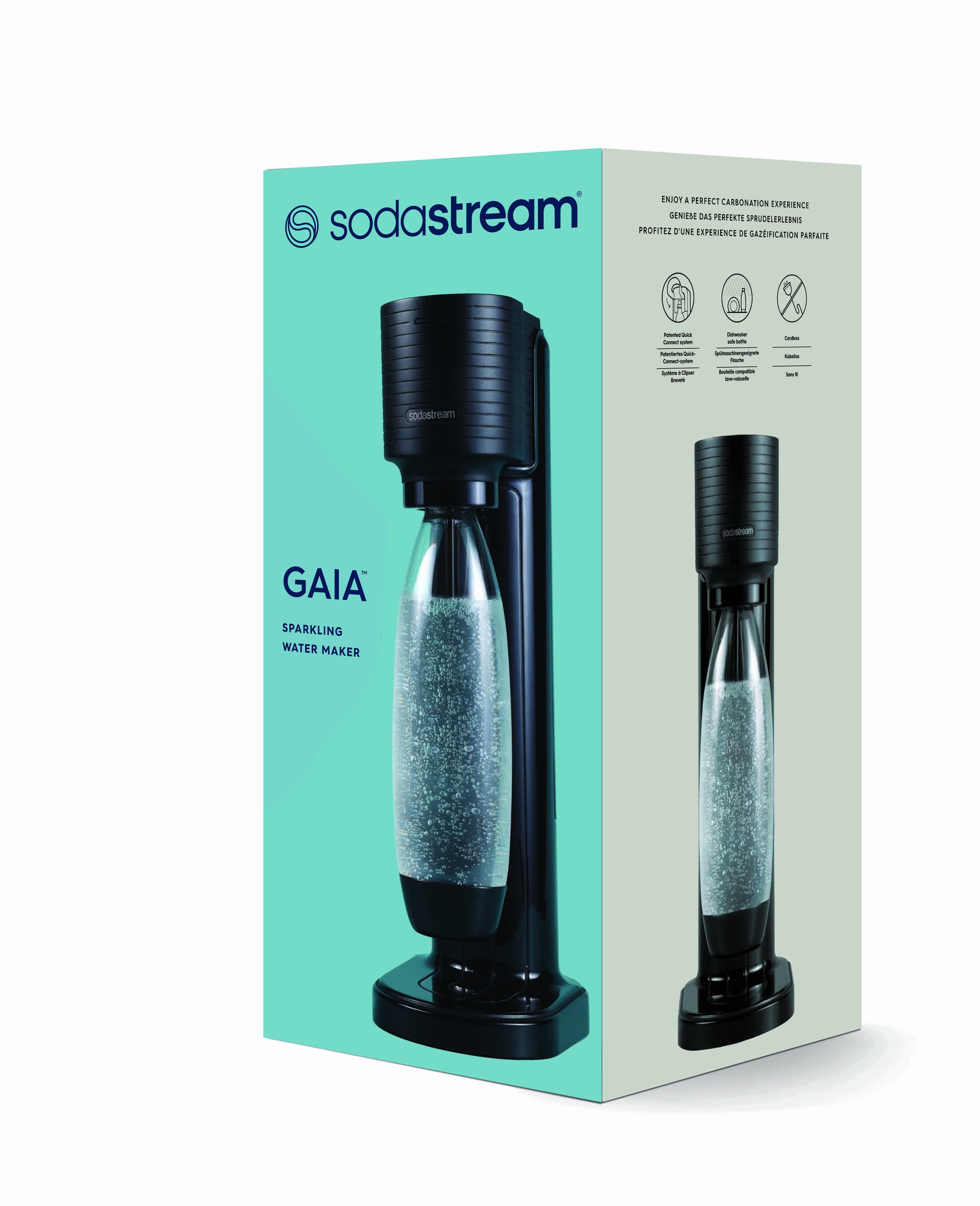 SodaStream Gaia Wassersprudler – inkl. 1 Flasche (Kunststoff), CO₂-Zylinder inkl. 60 l, Schwarz, 1017911410