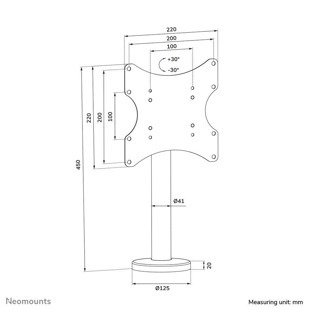 Neomounts Tischhalterung – 23–43" – VESA 100×100–200×200 – bis 50 kg, drehbar – DS42-430BL12