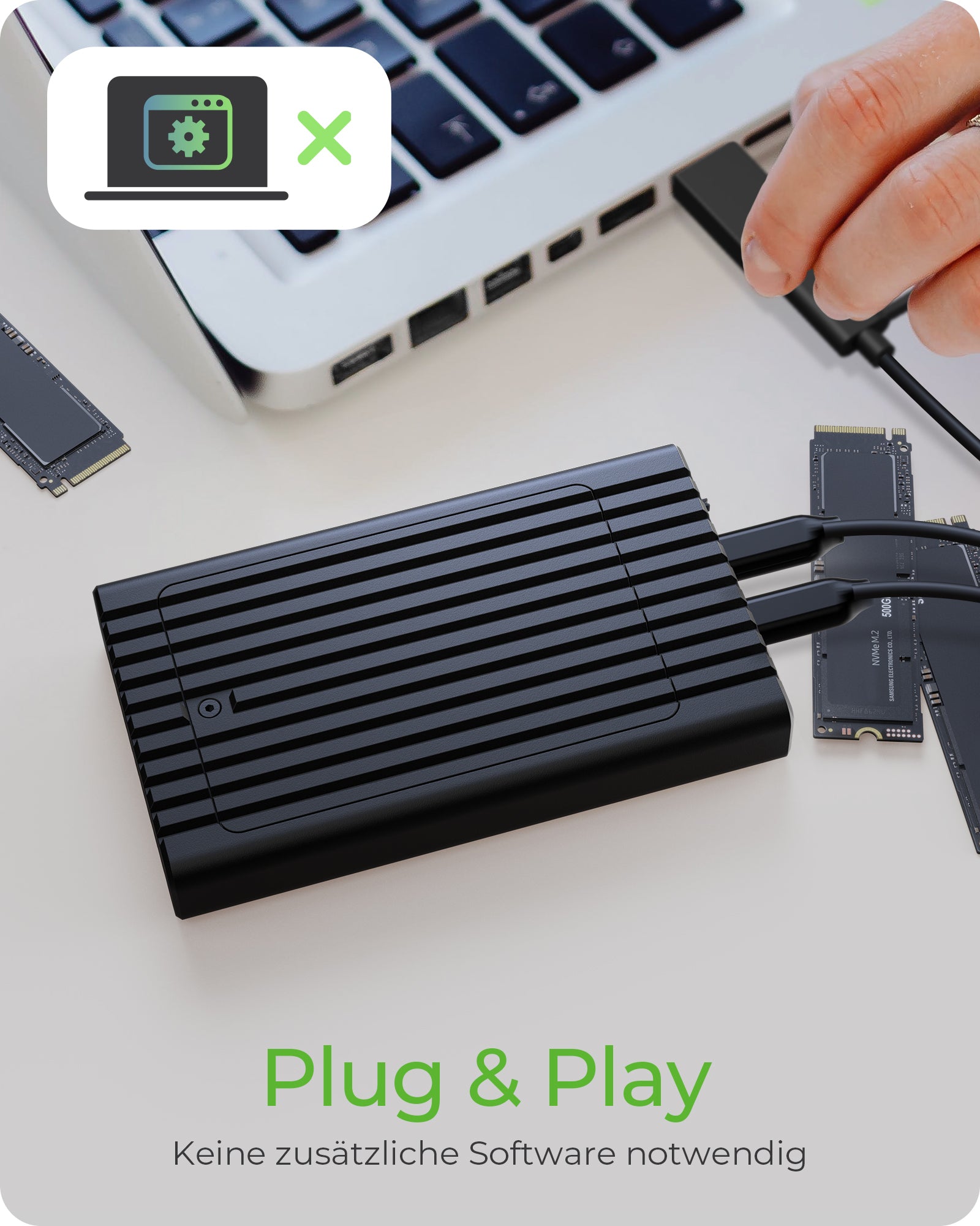 ICY BOX IB-2817MCL-C31 – 2-Bay SSD-Gehäuse – M.2 NVMe (30/42/60/80 mm), USB-C 3.2 Gen 2 (10 Gbit/s)