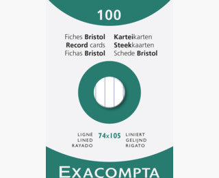 Exacompta Karteikarte A7 quer, liniert, weiss, 205 g/m², Karteikarton – 100 Stück
