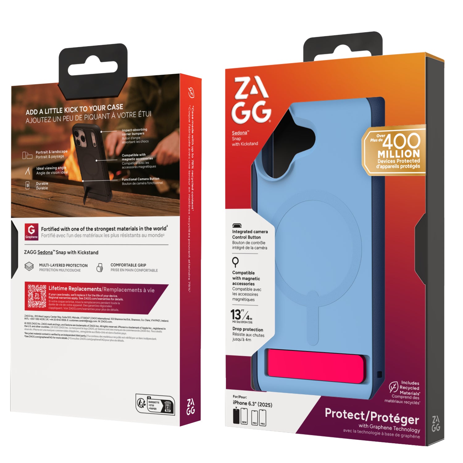 ZAGG Sedona Snap Backcover – für Apple iPhone 17 – MagSafe, mit Ständer, Graphen, Blau, bis 4 m Sturzsicher