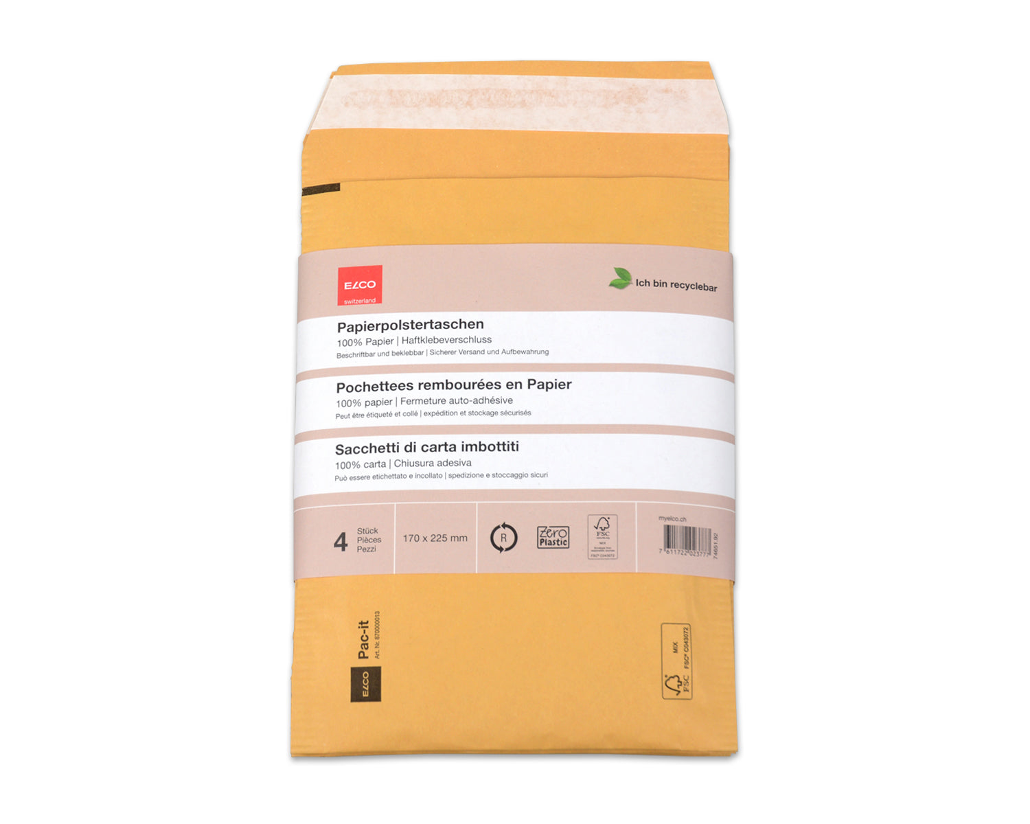 Elco Luftpolstertasche – 170 × 225 mm, braun, selbstklebend – 4 Stück