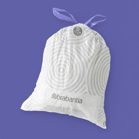 Brabantia Kehrichtsack für PerfectFit D – 20 l, mit Zugband, PE, weiss, 435 × 545 mm, 40 Stk
