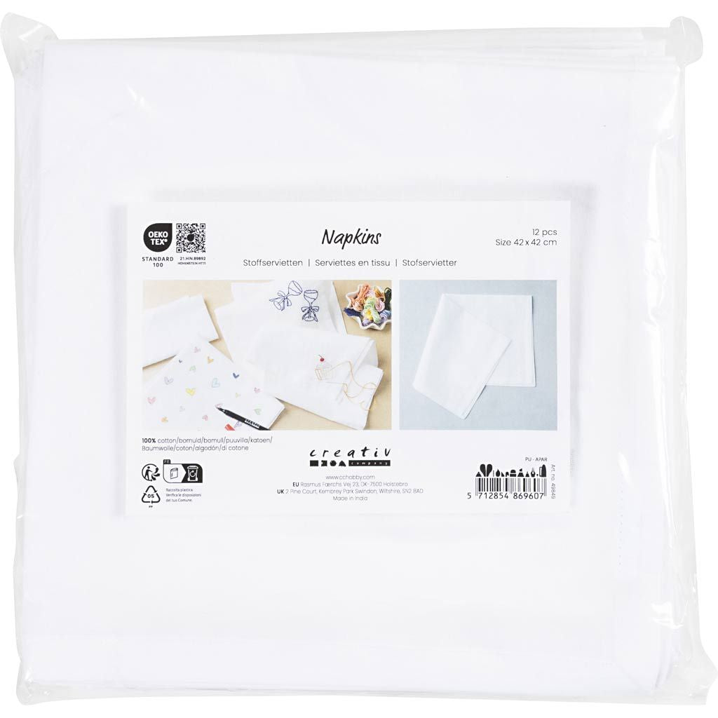 Creativ Company Stoffserviette Weiss – 42 × 42 cm, Baumwolle – 12-er-Set
