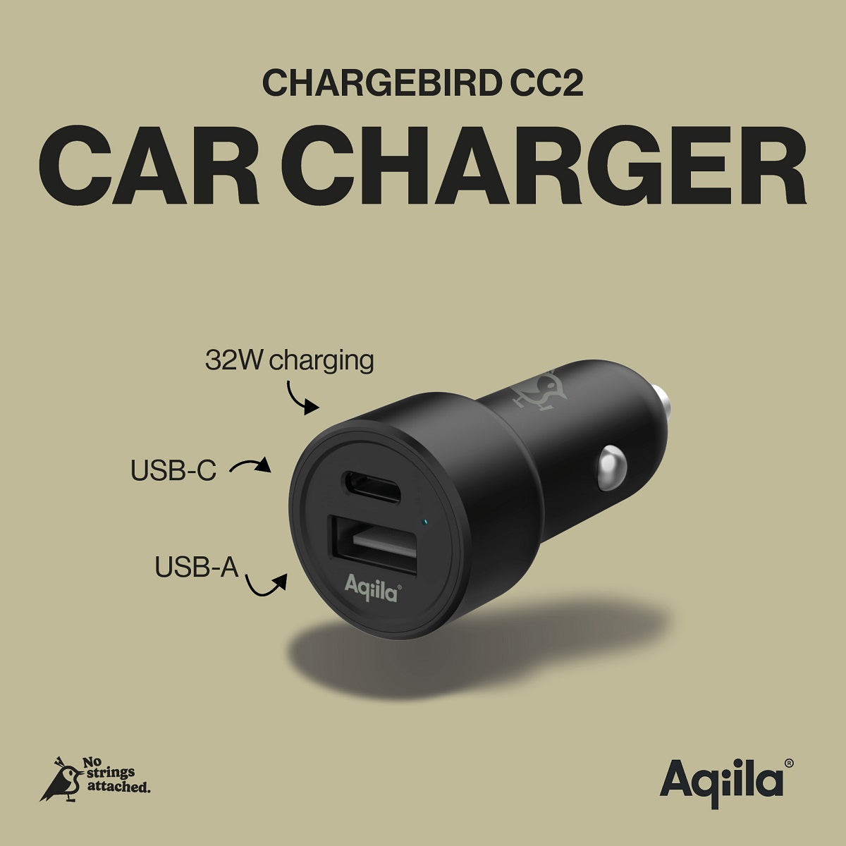 Aqiila CC2 Auto-Ladegerät 32 W – USB-C×1, USB-A×1 – PD, QC 3.0 – für 12–24 V Fahrzeuge – Schwarz