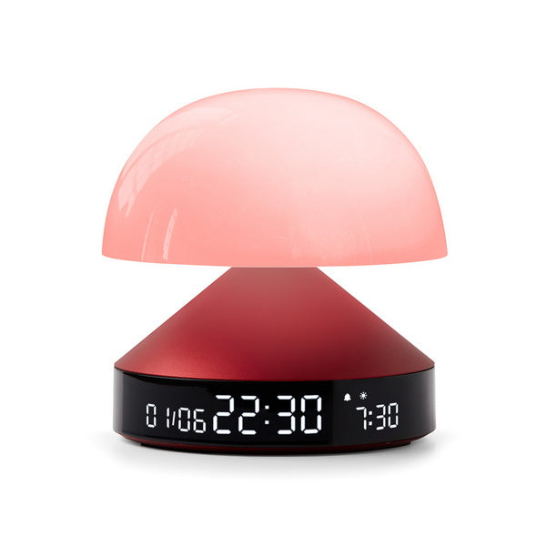 Lexon Lichtwecker Mina Sunrise – digital – 11 × 11 cm, weinrot, Aluminium, USB, Wecktöne