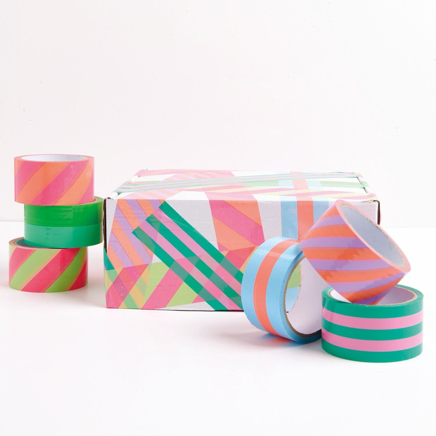 Rico Design Verpackungsklebeband, Papier, Hellblau, Orange, Muster – 50 mm × 32 m – 1 Stück