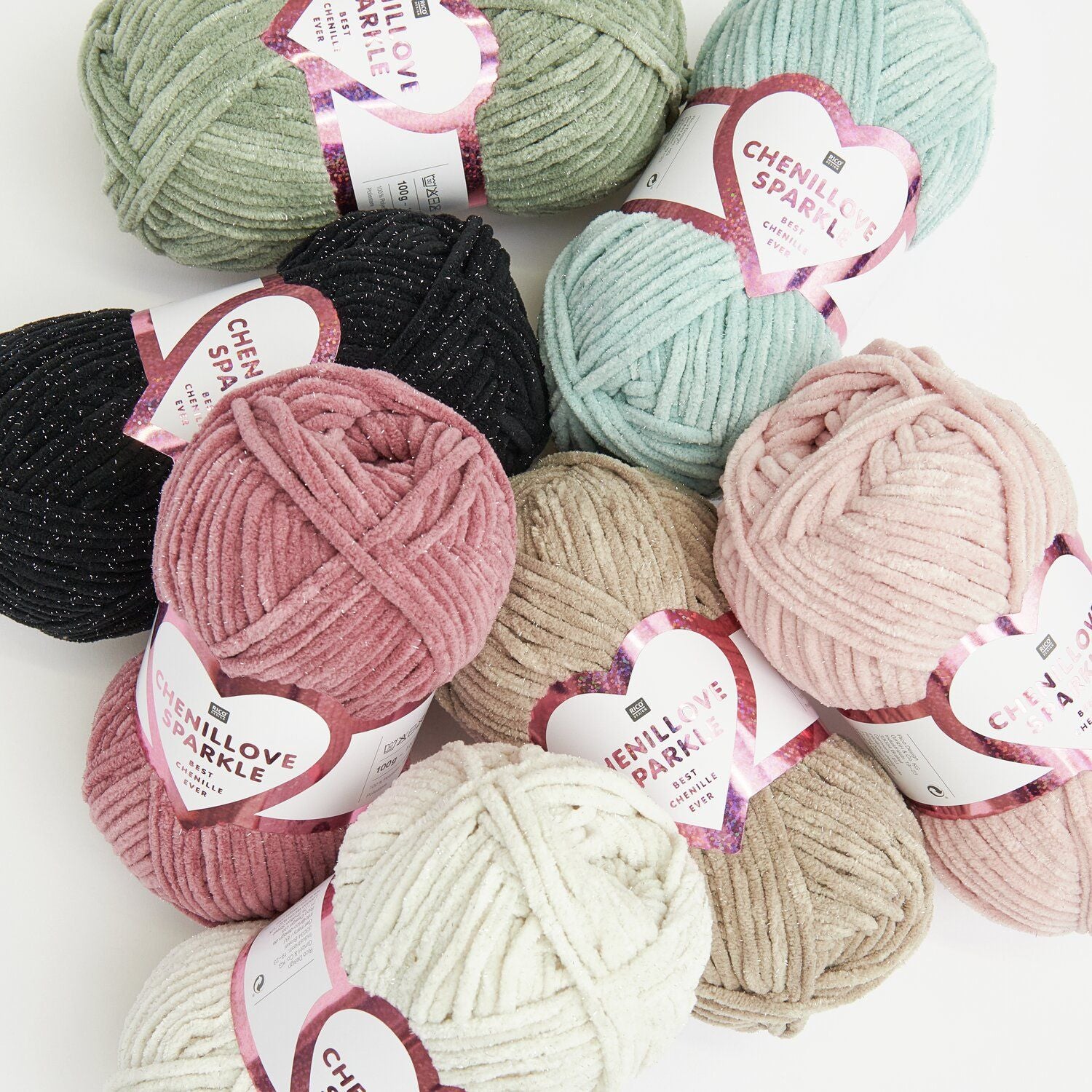 Rico Design Chenillove Sparkle Garn Creme – 100 g, 110 m, Nadel 5 mm, 100% Polyester, 1 Stk.