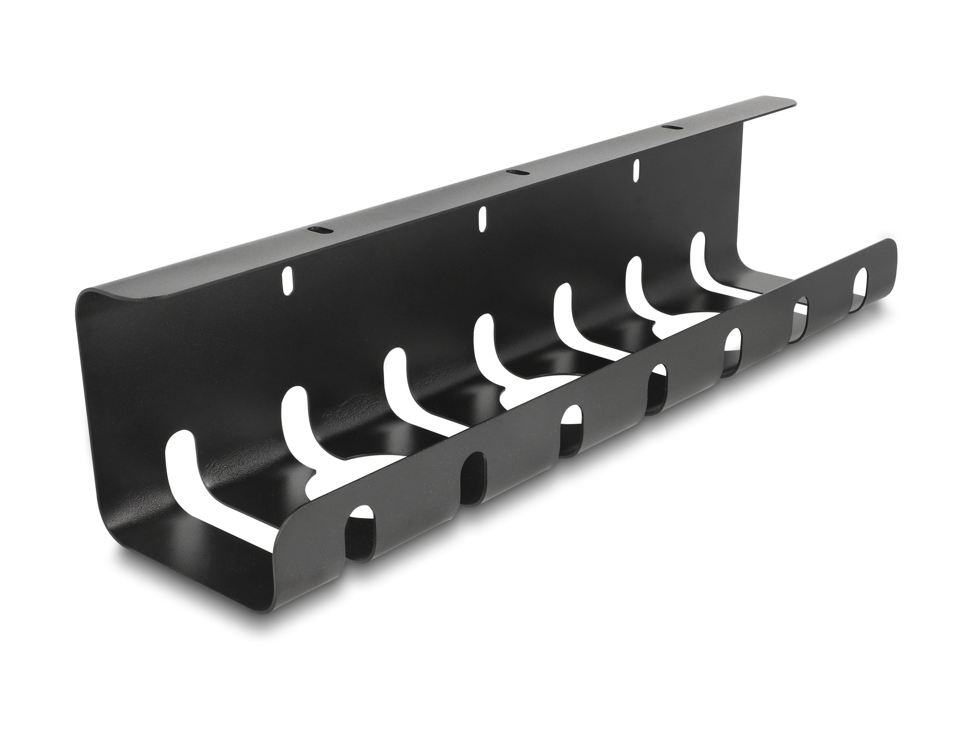 DeLOCK Kabelhalter – schwarz, Metall, B 100 × H 40 × T 430 mm, für Untertischmontage, 2er-Set