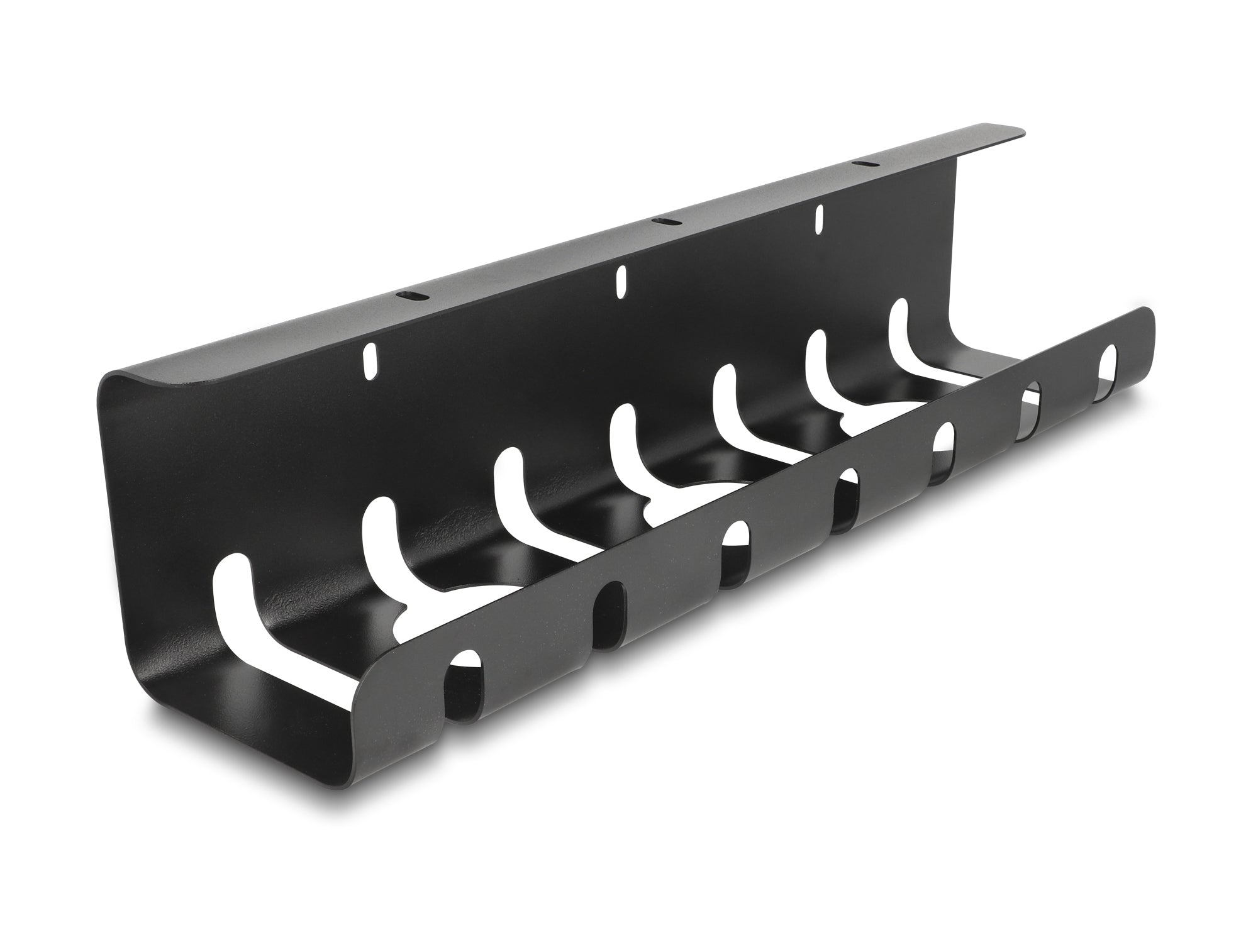 DeLOCK Kabelhalter – schwarz, Metall, B 100 × H 40 × T 430 mm, für Untertischmontage, 2er-Set