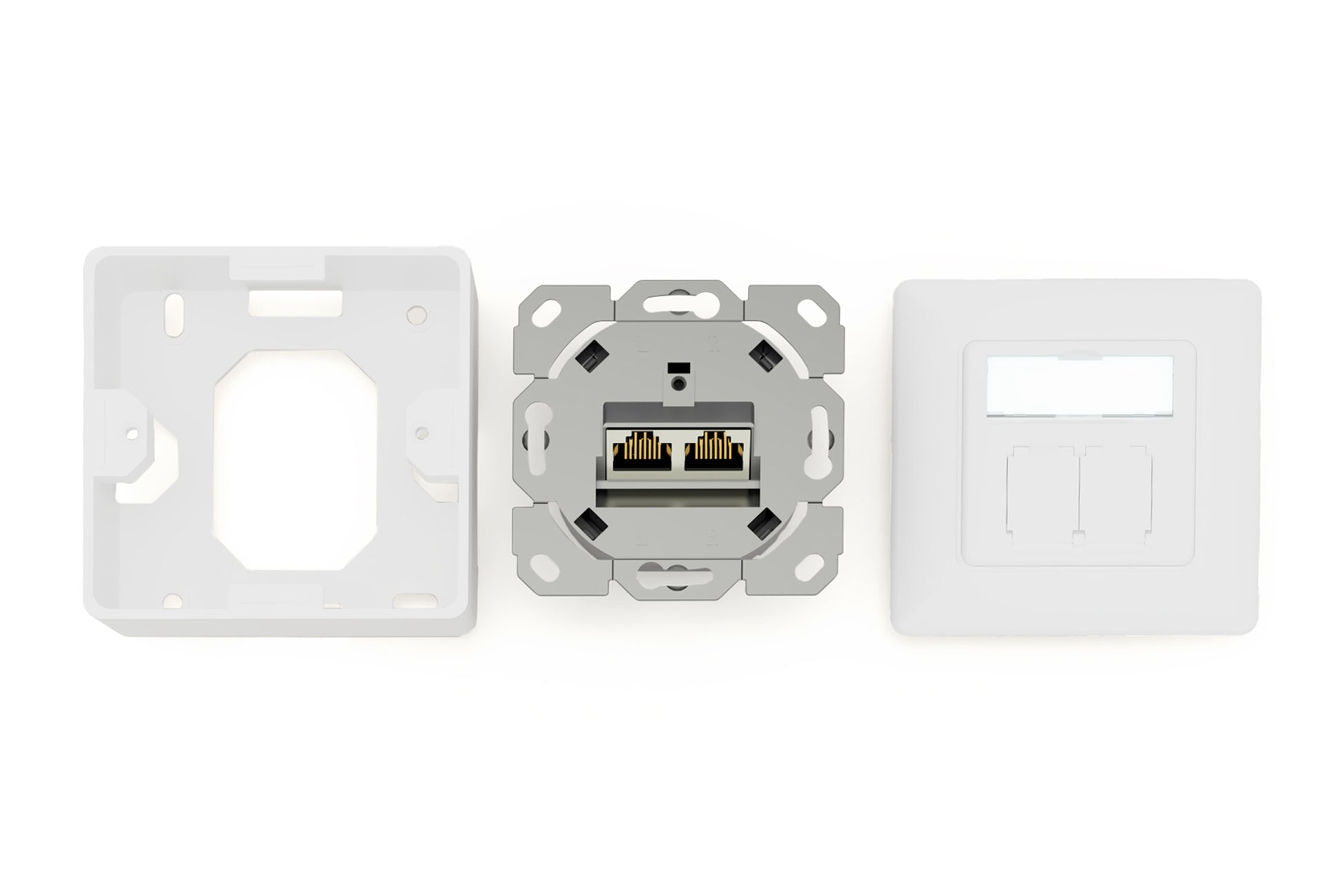 Digitus Netzwerkdose CAT 6A – 2× RJ‑45, Klasse EA, geschirmt, Unterputz, Weiss