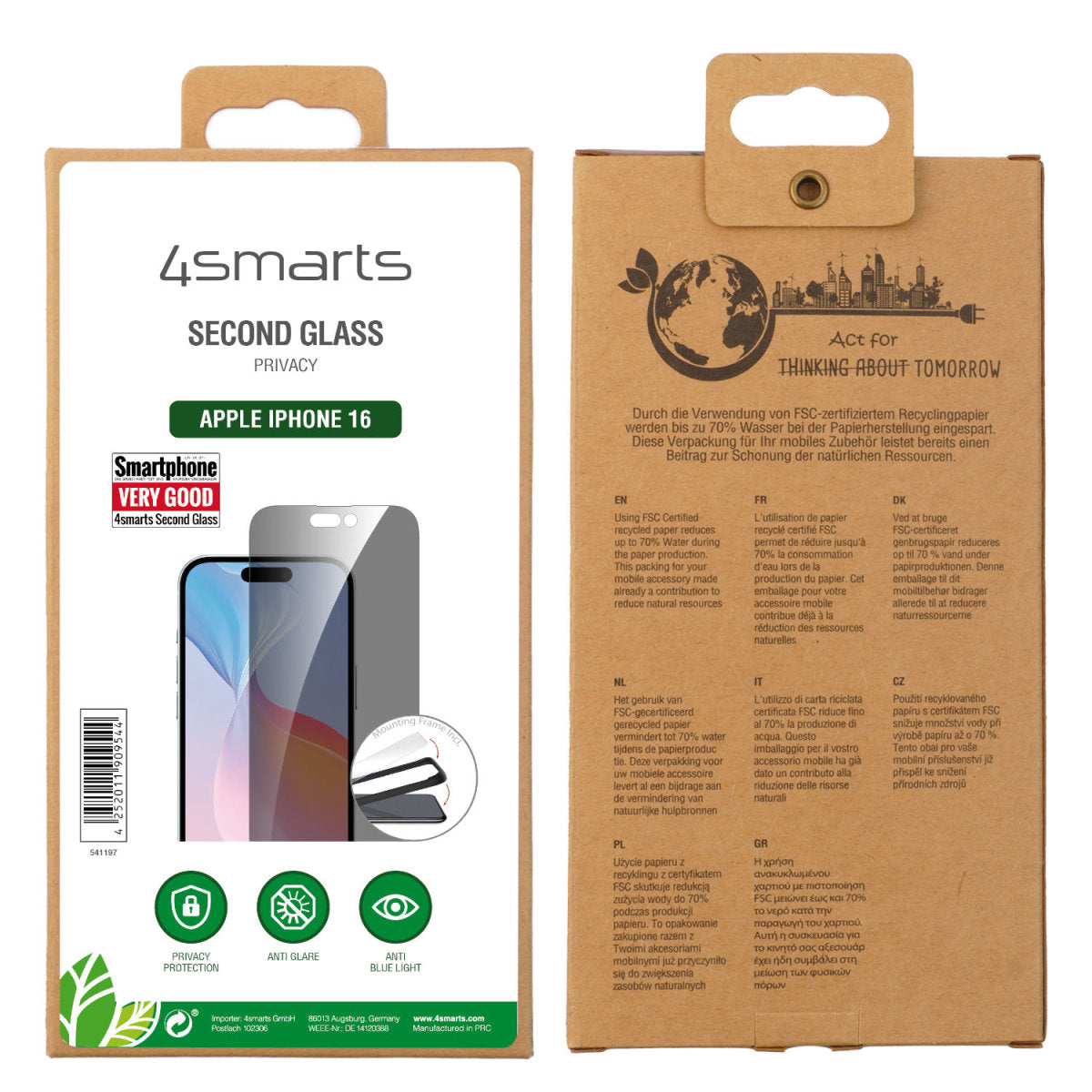4smarts Privacy-Filter (Panzerglas), Case Friendly – für iPhone 16