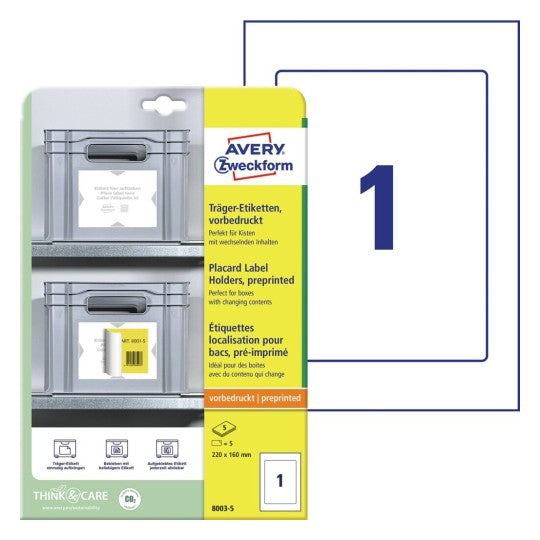 Avery Etiketten – A4, 220 mm × 160 mm, hellgrau/weiss, glänzende Polyesterfolie, 5 Blätter