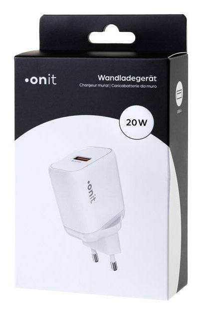ONIT F02788 USB-Ladegerät 20 W – USB-A×1 – QC 3.0, GaN, EU-Stecker (Typ C) – Weiss