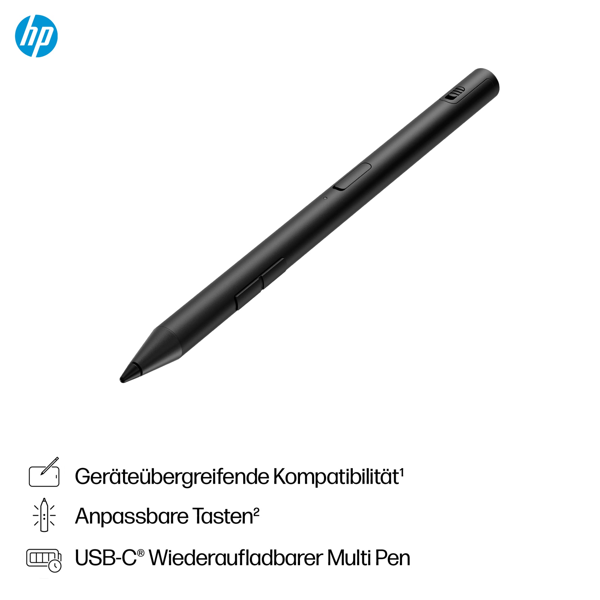 HP Eingabestift für verschiedene Geräte – Wiederaufladbar, 2 Tasten – Schwarz