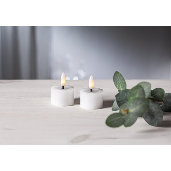 Star Trading LED-Teelicht Flow – 2er Pack, Ø 4 cm, Warmweiss, Timer, Weiss